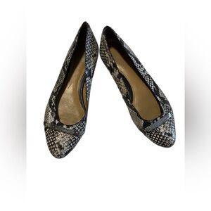 Lauren Ralph Lauren Snakeskin Ballet Flats Pointed Toe Black Gray 8.5
